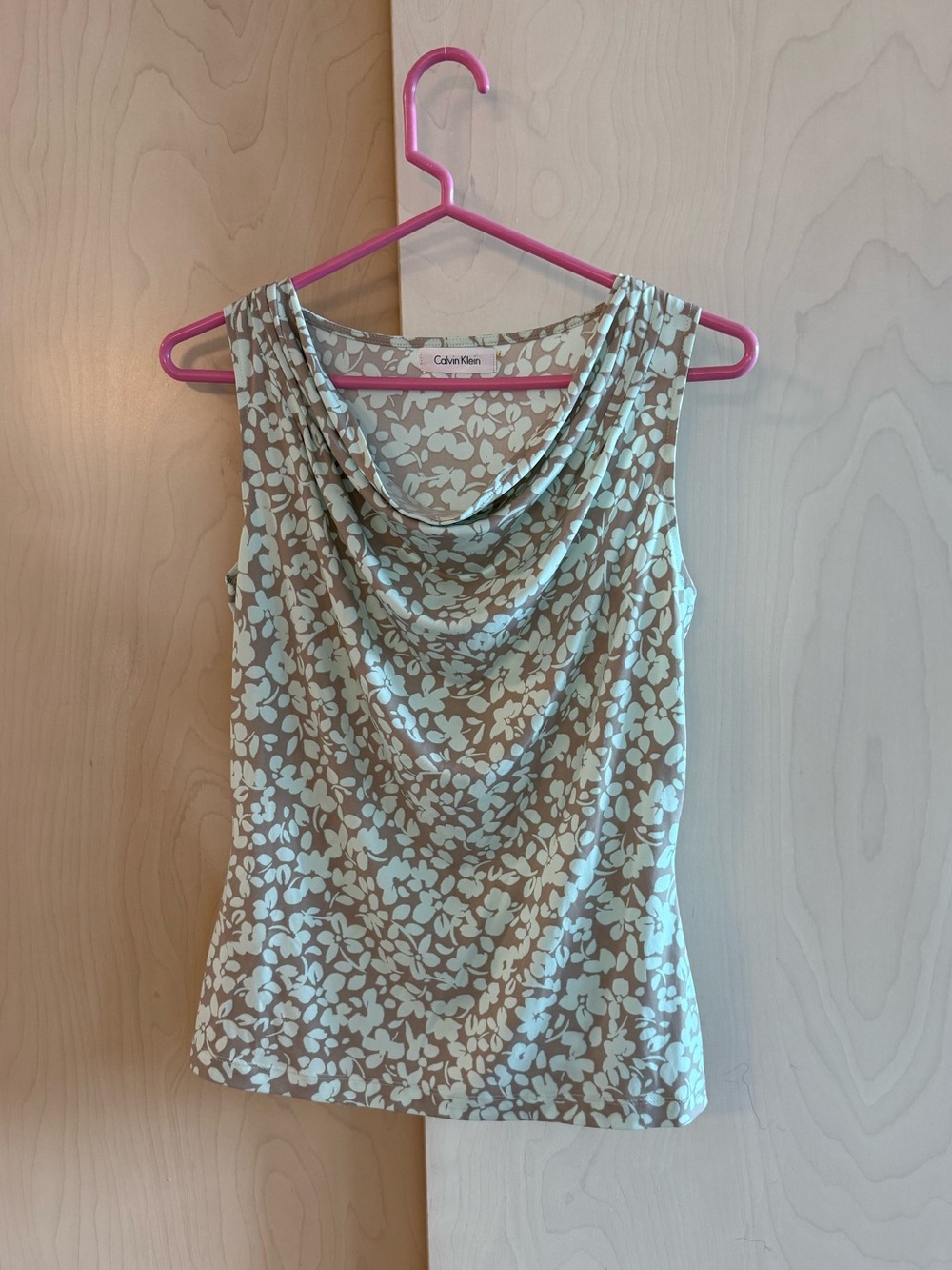 Calvin Klein Tan and Cream Floral Cowl Neck Camisole